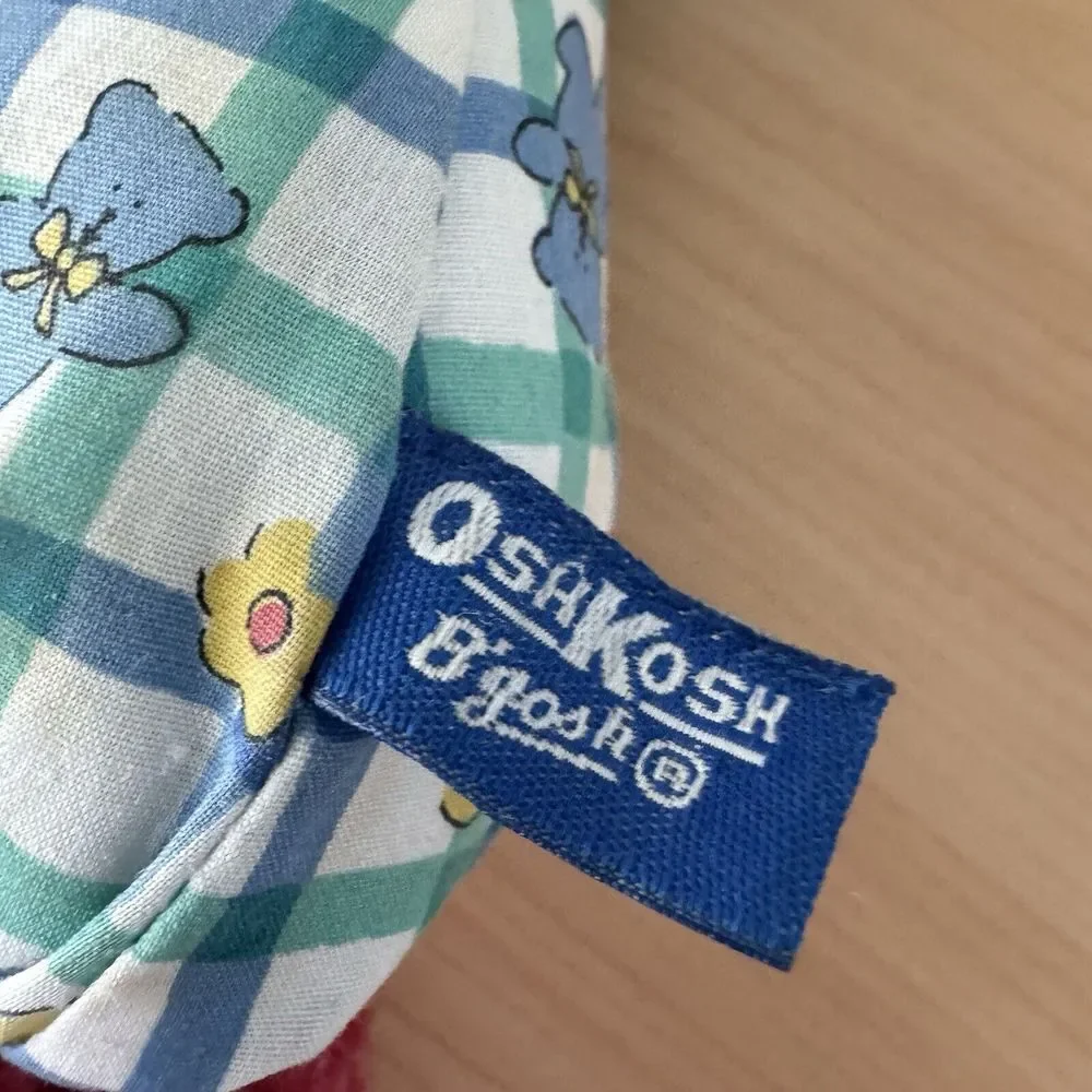 Vtg Oshkosh‎ Osh Kosh Red Sherpa Elephant In Plaid Overalls Baby Plush Toy RARE
